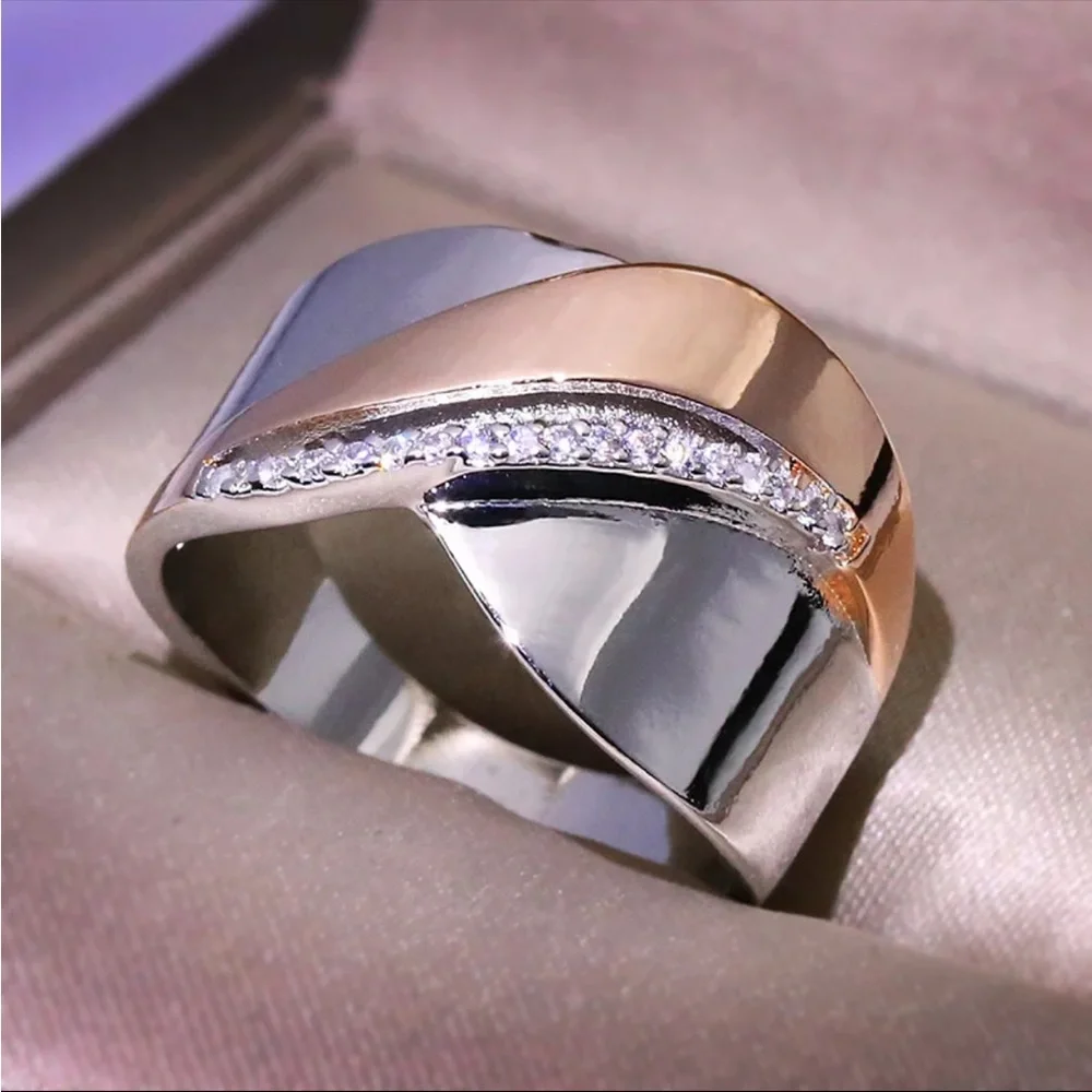 New unisex 925 Silver Two Tone Diamond Ring - Picture 2 of 4